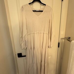 Bohme Cream Smocked Sundress with Bishop Sleeves